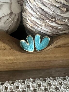 Turquoise Heart Enamel Stud Earrings - Women Jewelry